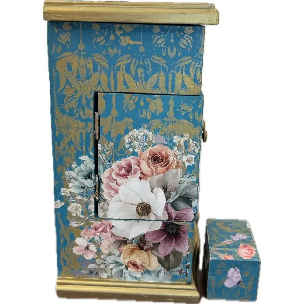 Upcycled Vintage Wooden Jewelry Box with Bonus Trinket Box